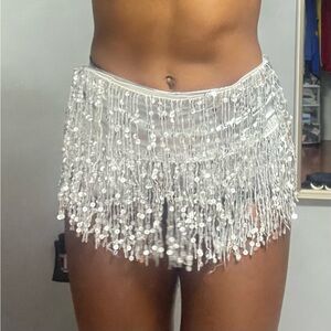 White and silver sequin skirt with elastic waistband/ ties up#festival #rave